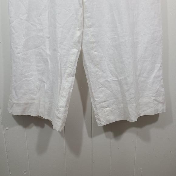 Saks Fifth Avenue Pants Linen Wide Leg Tie Waist Lagenlook Crop Ankle Off White - Picture 3 of 8